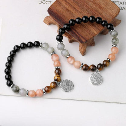 Stretch bracelet in natural stones and charm | Bracelet | Bracelet, heliolite, Labradorite, new, Tiger's Eye | Guided Meditation