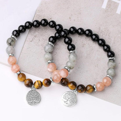 Stretch bracelet in natural stones and charm | Bracelet | Bracelet, heliolite, Labradorite, new, Tiger's Eye | Guided Meditation