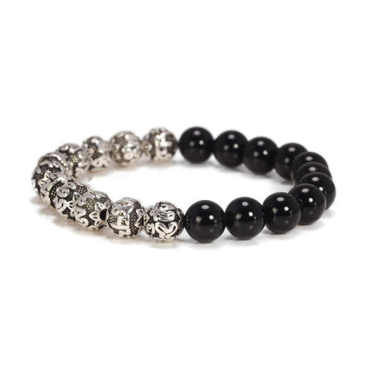 Bracelets in Natural Black Onyx and Beads engraved with the Mantra "OM" | Bracelet | Black Onyx, Bracelet, new | Guided Meditation