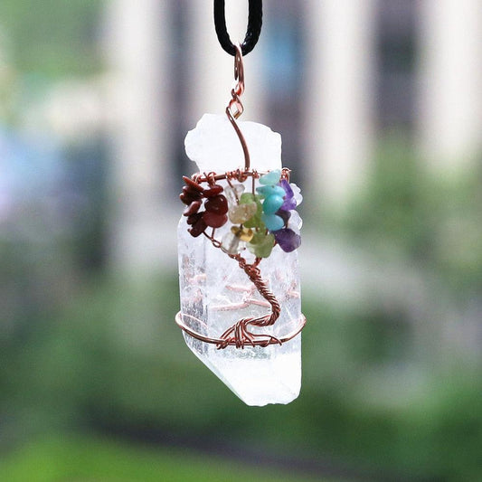 Pendant necklace of the 7 chakras "tree of life" in white crystal | 7 Chakras, Colliers & Pendentifs, Crystal, necklace, new, Pendant, White Crystal | Guided Meditation