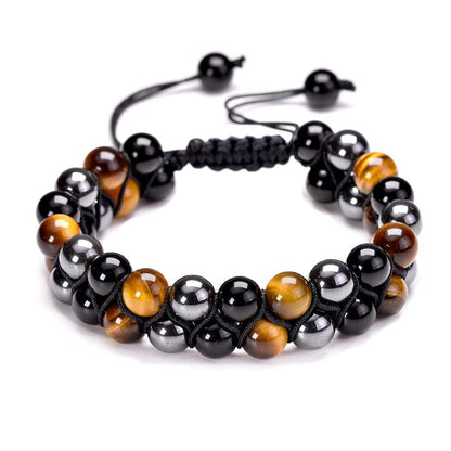Double Shamballa Bracelet in Tiger's Eye, Hematite and Black Obsidian - Protection and Balance | Bracelet | black obsidian, Bracelet, Hematites, new, Protection and Balance, quantity_3, Tiger's Eye | Guided Meditation