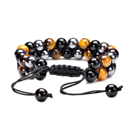 Double Shamballa Bracelet in Tiger's Eye, Hematite and Black Obsidian - Protection and Balance | Bracelet | black obsidian, Bracelet, Hematites, new, Protection and Balance, quantity_3, Tiger's Eye | Guided Meditation