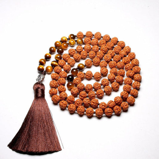 Mala 108 beads in Rudraksha seeds and Tiger's eye | Mala bouddhiste | Bracelets, Mala, Malas, Malas bouddhiste, new, Rudraksha, Tiger's Eye | Guided Meditation