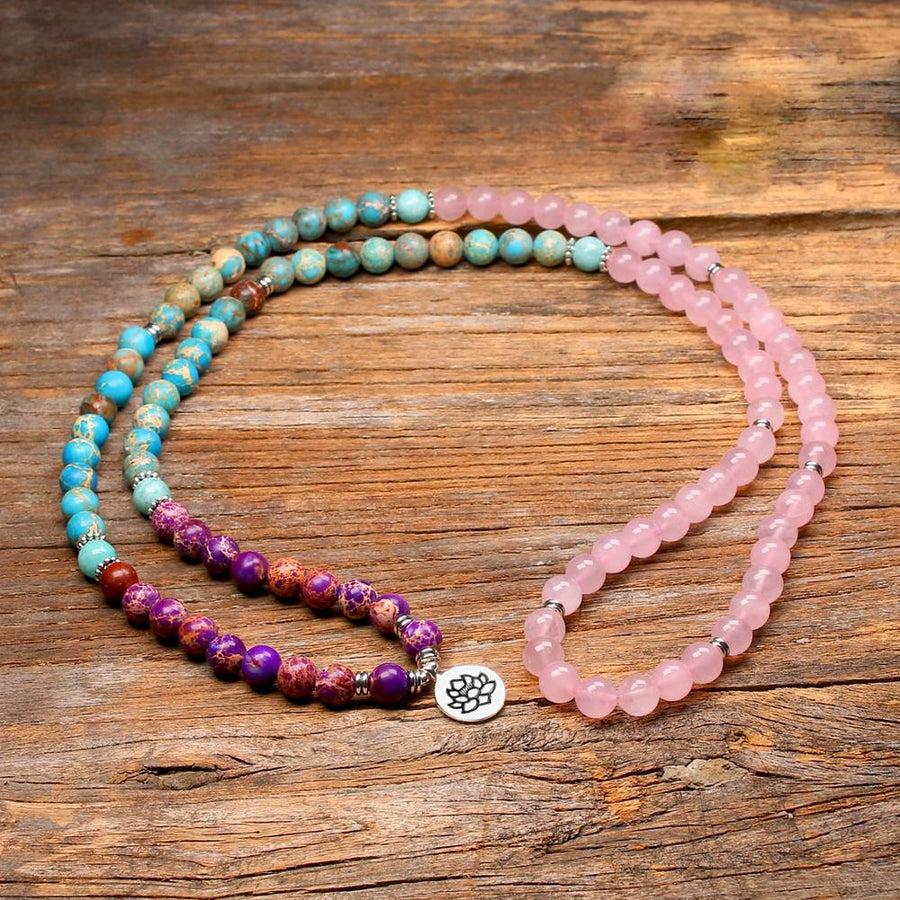 Spiritual Mala with Lotus Flower Charm | Bracelet | Amazonite, bead, Emperor Jasper, Lotus Flower, Malas, Malas bouddhiste, new, Rose Quartz | Guided Meditation