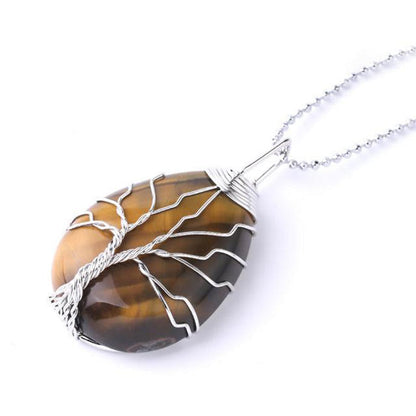 “Tree of life” healing pendant and natural stone | Pendentif | Amethyst, Colliers & Pendentifs, new, Opaline, Pendant, quantity_12, Rock Crystal, Rose Quartz, Tiger's Eye, Turquoise | Guided Meditation