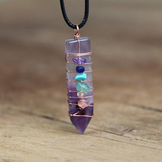 Pendant of the 7 chakras in Amethyst and natural stones necklace | Pendentif | 7 Chakras, Amethyst, Amethysts, Colliers & Pendentifs, copper, natural stones, necklace, new, Pendant | Guided Meditation