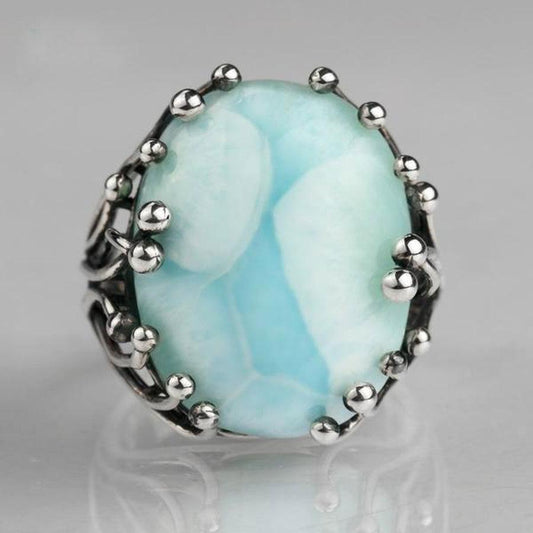 Genuine Larimar stone adjustable ring | Bague | calmness, jewelry, Larimar stone, meditation, OCU1, ring, silver, tranquility, women | Guided Meditation