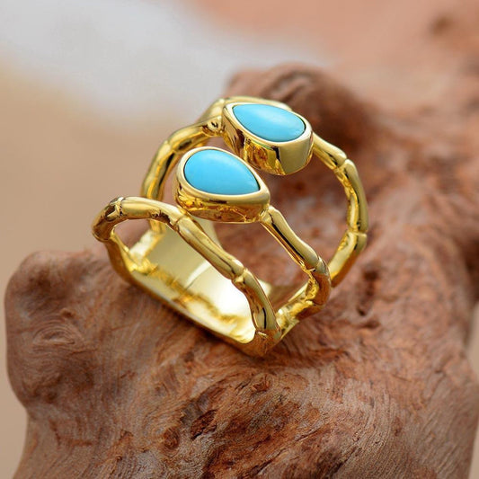 Luxury ring effect 3 rings in turquoise and brass | Ring | brass, jewelry, meditation, new, ring, Turquoise | Guided Meditation