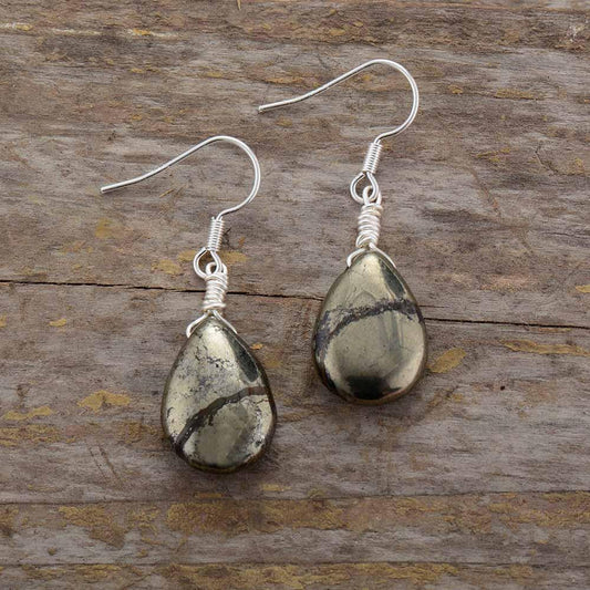 Natural Pyrite Teardrop Earrings | Earring | Boucles d'oreilles, earring, Earrings, new, OCU1, Pyrite | Guided Meditation
