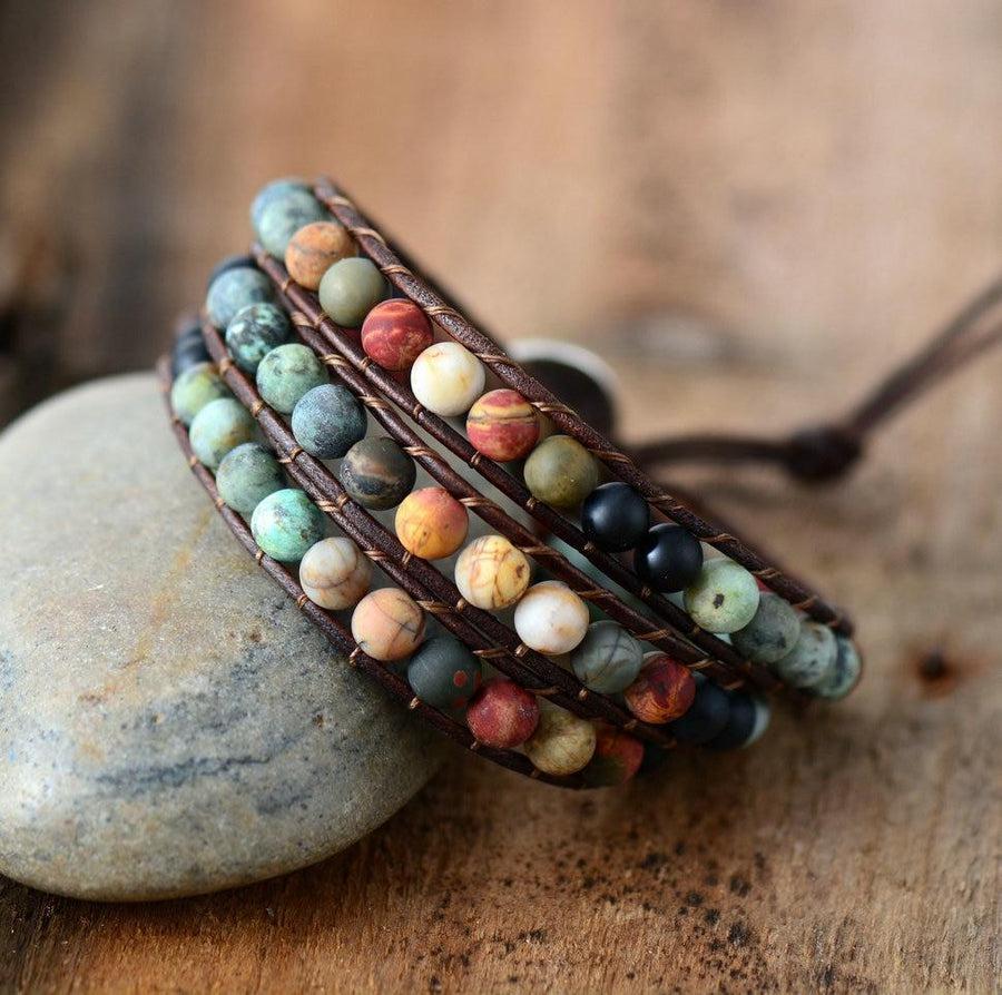 "Courage and Inner Peace" bracelet in natural stones and leather | Bracelet | Bracelets, Courage and Inner Peace, natural stones, new, OCU1 | Guided Meditation