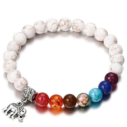 Bracelet of the 7 chakras, white Howlite and elephant charm | Bracelet | 7 chakras, Chakras, charm, elephant, OCU1 | Guided Meditation