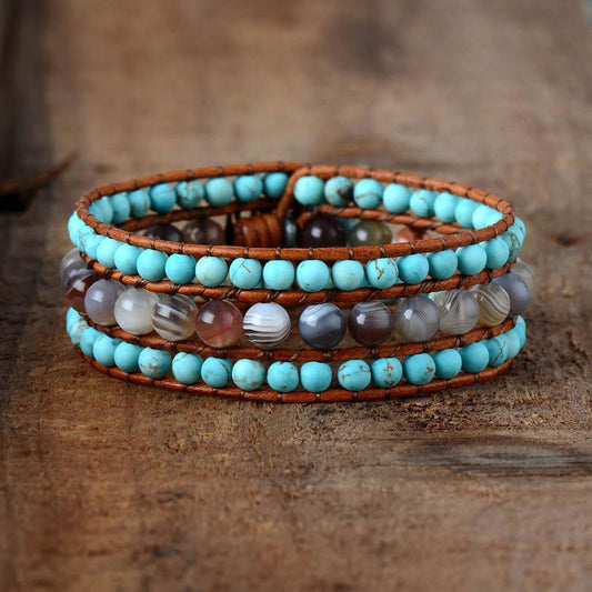 Bracelet with Turquoise and Jasper beads on leather | Bracelet | bead, Bracelets, jasper, leather, new, OCU1, Turquoise | Guided Meditation