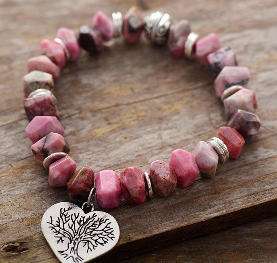 Rhodonite bracelet and its heart charm engraved Tree of life | Bracelet | Bracelets, new, Rhodonite | Guided Meditation
