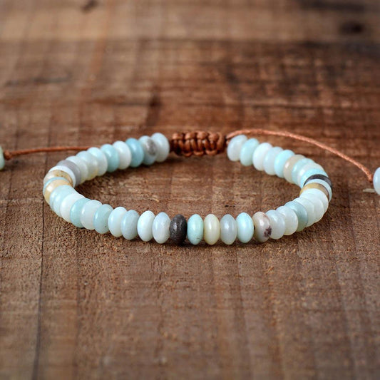 "Joy of living" bracelet in Amazonite beads and woven leather | Bracelet | Amazonite beads, Bracelets, new, OCU1, woven leather | Guided Meditation