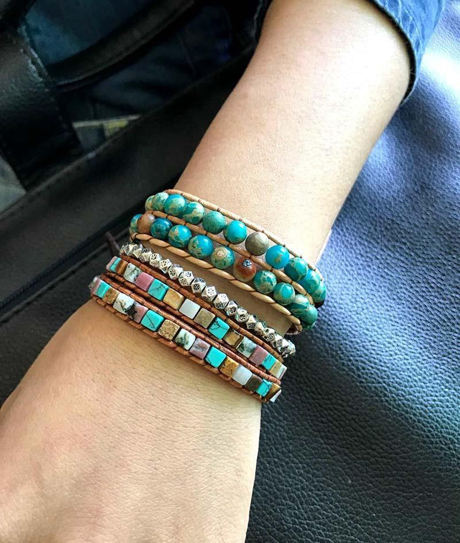 Blue jasper cuff bracelet on leather | Bracelet | Blue Jasper, Bracelets, new, OCU1 | Guided Meditation