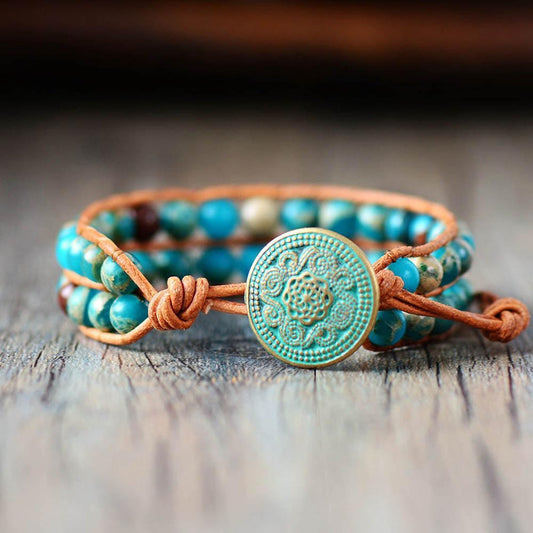 Blue jasper cuff bracelet on leather | Bracelet | Blue Jasper, Bracelets, new, OCU1 | Guided Meditation