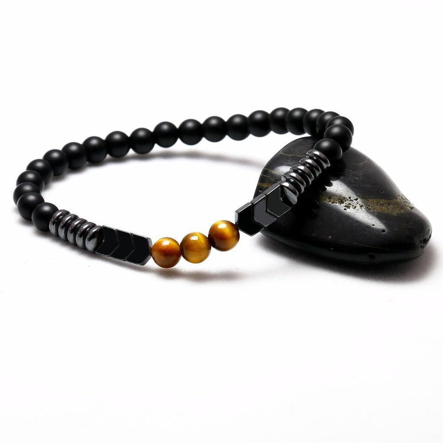 “Extreme Protection” bracelet in matte black Onyx, Tiger's Eye and Hematite | Bracelet | Black Onyx, Bracelets, Extreme Protection, fetedesmeres, Hematite, matte Onyx, OCU1, Tiger's Eye | Guided Meditation
