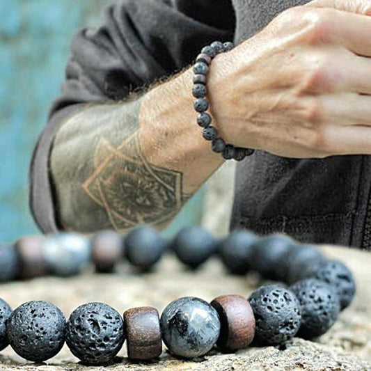 "Reconstruction" bracelet in wood, Lava Stones and Moonstone | Bracelet | Bracelets, Lava Stones, moonstone, new, OCU1, Reconstruction, sandalwood | Guided Meditation