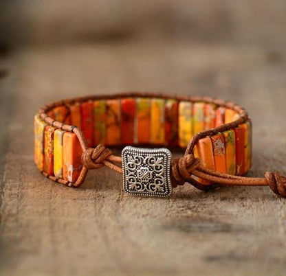 “Reinforcement” bracelet in jasper stones on genuine leather | Bracelet | Bracelets, genuine leather, jasper, new, OCU1, Reinforcement | Guided Meditation