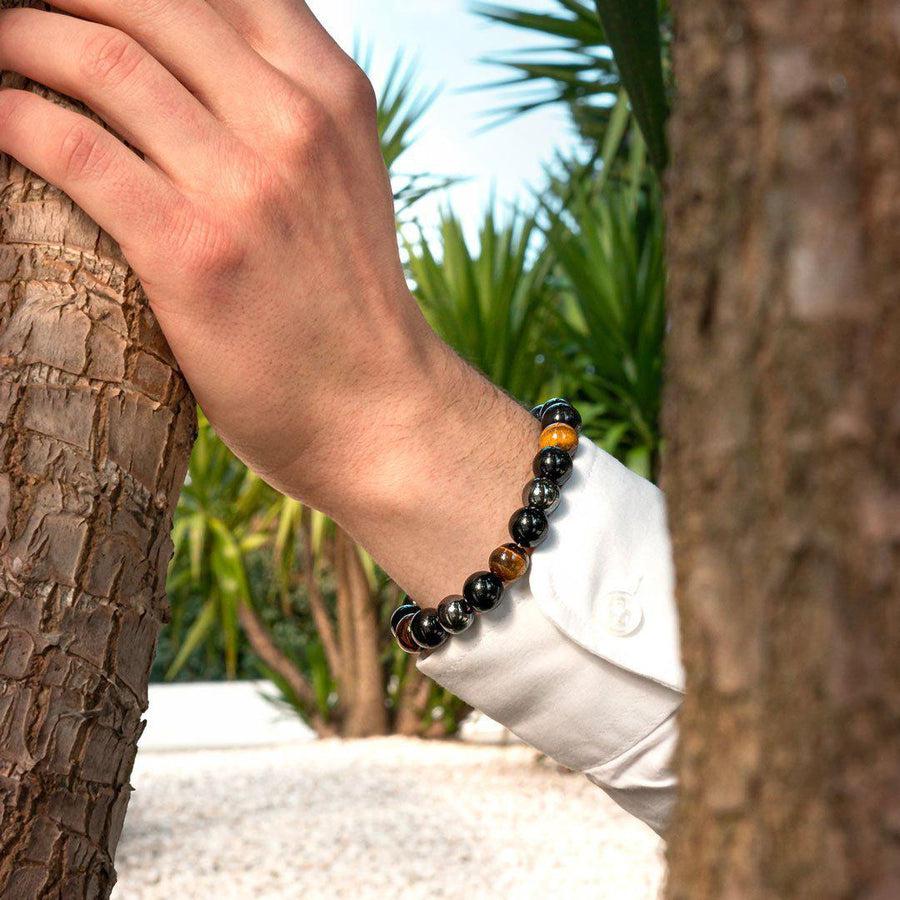 “Triple protection” bracelet in black obsidian, tiger eye and hematite. | Bracelet | black obsidian, Bracelets, Hematites, quantity_8, Tiger's Eye, Triple protection | Guided Meditation