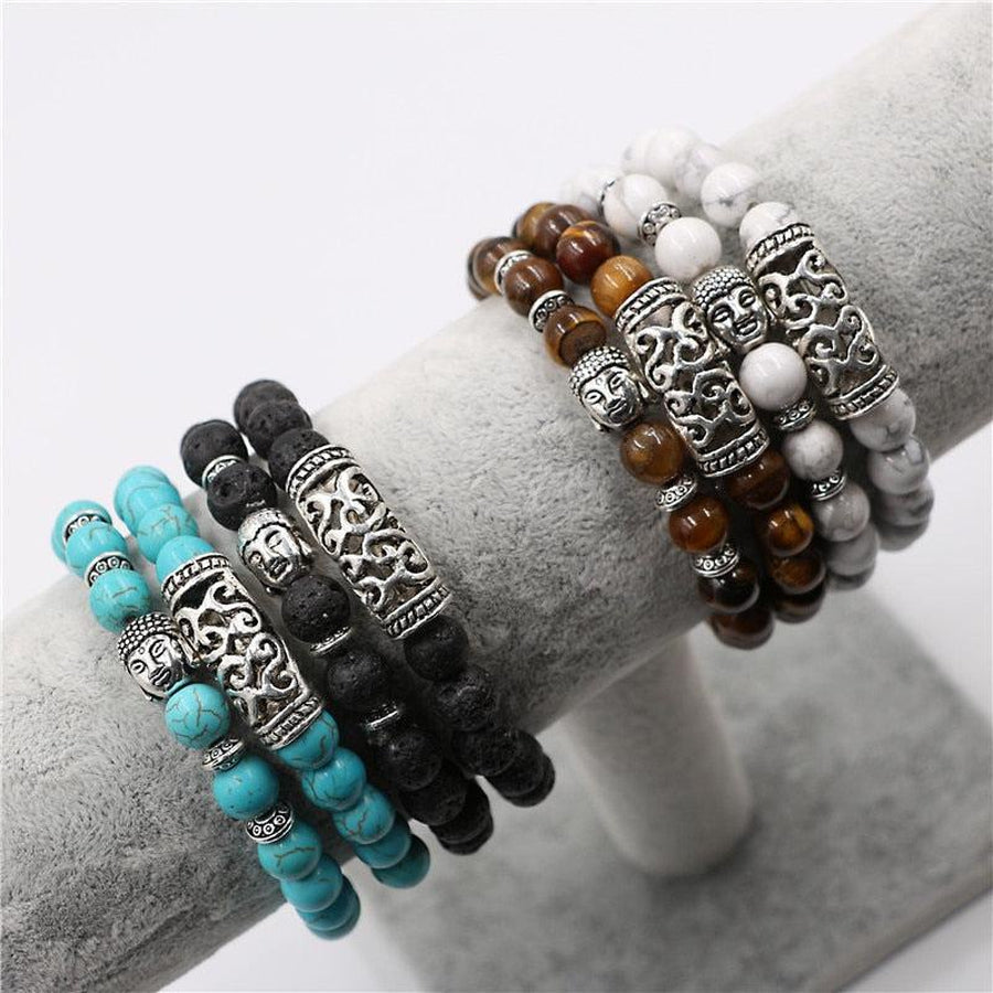 Unisex double row Buddha bracelets in natural stones | Bracelet | Bouddha, Bracelets, Lava Stones, OCU1, Tiger's Eye, Turquoise | Guided Meditation