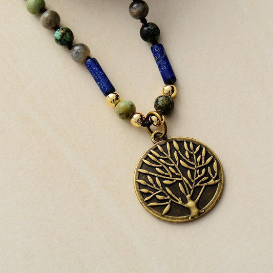 Necklace in Labradorite, Jasper, African Turquoise and Tree of Life pendant | Pendentif | 7 Chakras, African, Colliers & Pendentifs, jasper, Labradorite, Labradorites, Necklace, new, Turquoise | Guided Meditation