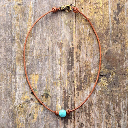 "Spirituality" Turquoise bead necklace on waxed leather cord | Collier | bead, Colliers & Pendentifs, necklace, new, OCU1, Pendant, Turquoise | Guided Meditation