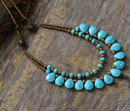 Vintage necklace in semi-precious natural stones | Collier | Colliers & Pendentifs, Jaspers, necklace, new, OCU1, Red Agates, seed beads, semi-precious stones, Turquoise | Guided Meditation