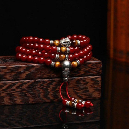 Mala 108 beads in Red Onyx, Tiger's Eye and Buddha's Head | Mala bouddhiste | bead, Buddha's Head, Malas, Malas bouddhiste, new, Onyx, Tiger's Eye | Guided Meditation