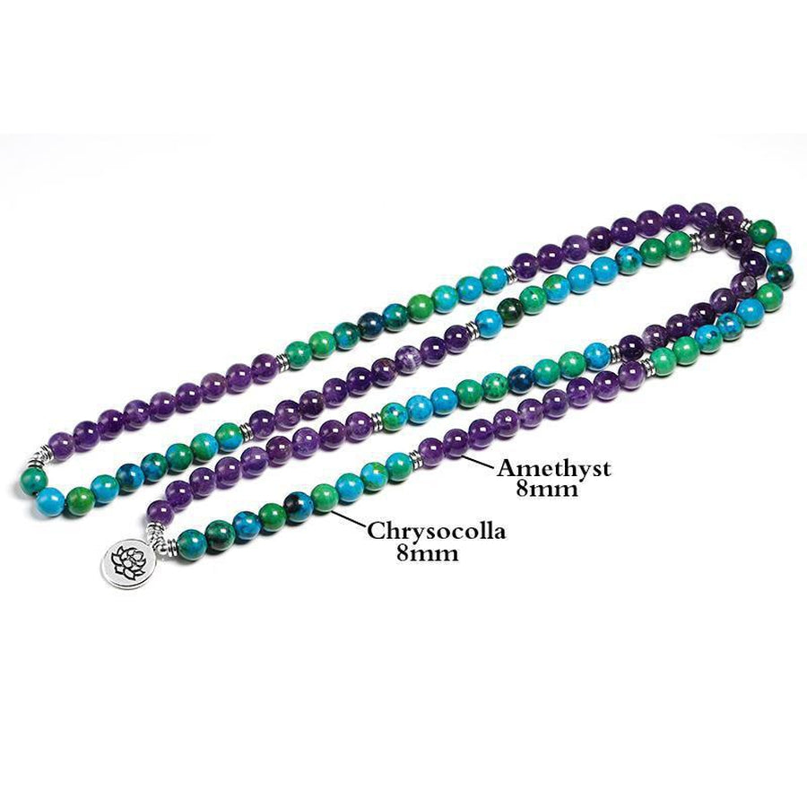 Mala 108 beads "Tranquility and Appeasement" in Chrysocolla and Amethyst | Mala bouddhiste | Amethyst, appeasement, bead, Chrysocolla, Malas, Malas bouddhiste, new, tranquility | Guided Meditation