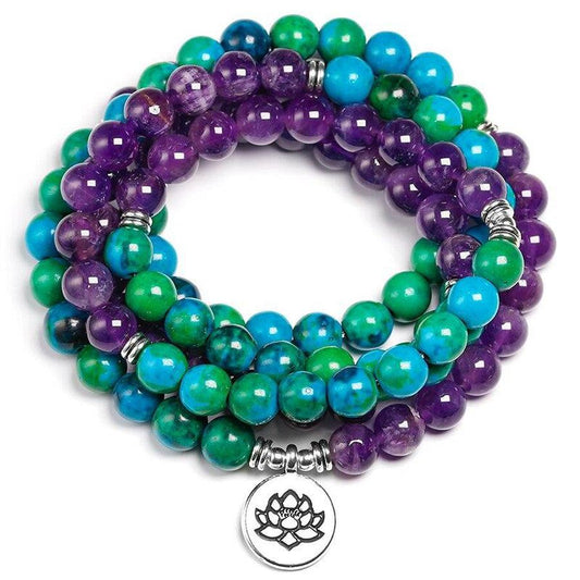 Mala 108 beads "Tranquility and Appeasement" in Chrysocolla and Amethyst | Mala bouddhiste | Amethyst, appeasement, bead, Chrysocolla, Malas, Malas bouddhiste, new, tranquility | Guided Meditation