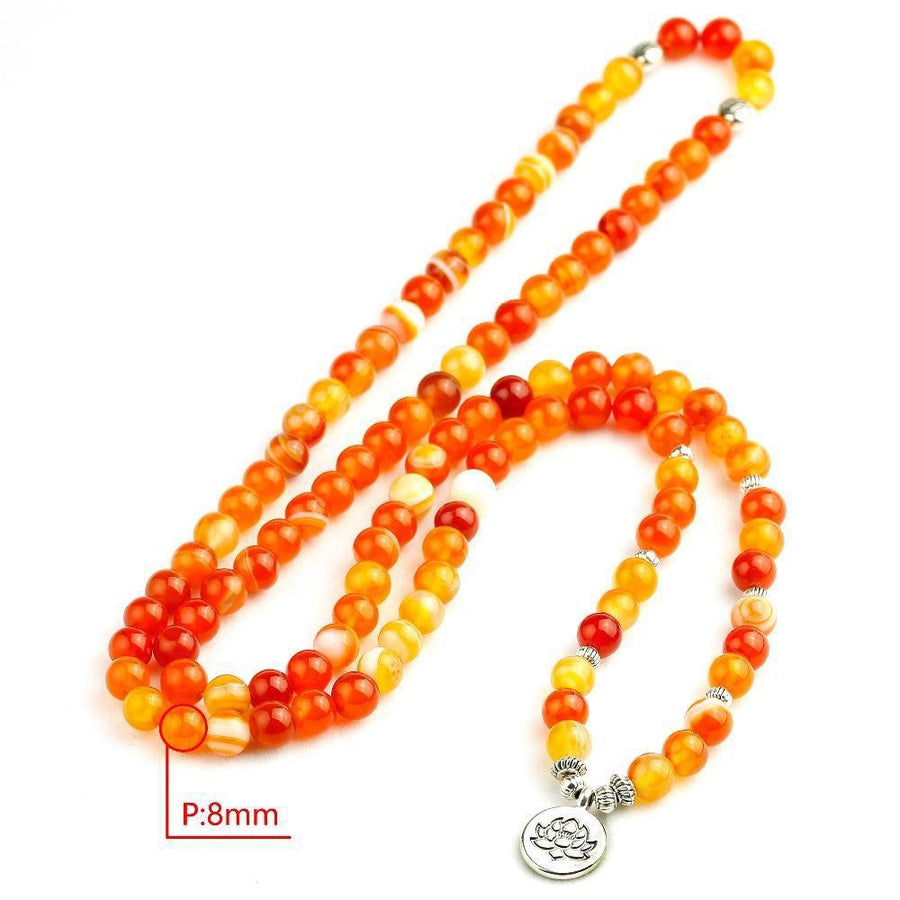 Orange Marble Onyx Beaded Mala with Spiritual Charm | Mala bouddhiste | bead, Malas, Malas bouddhiste, OCU1, Orange Marble Onyx | Guided Meditation