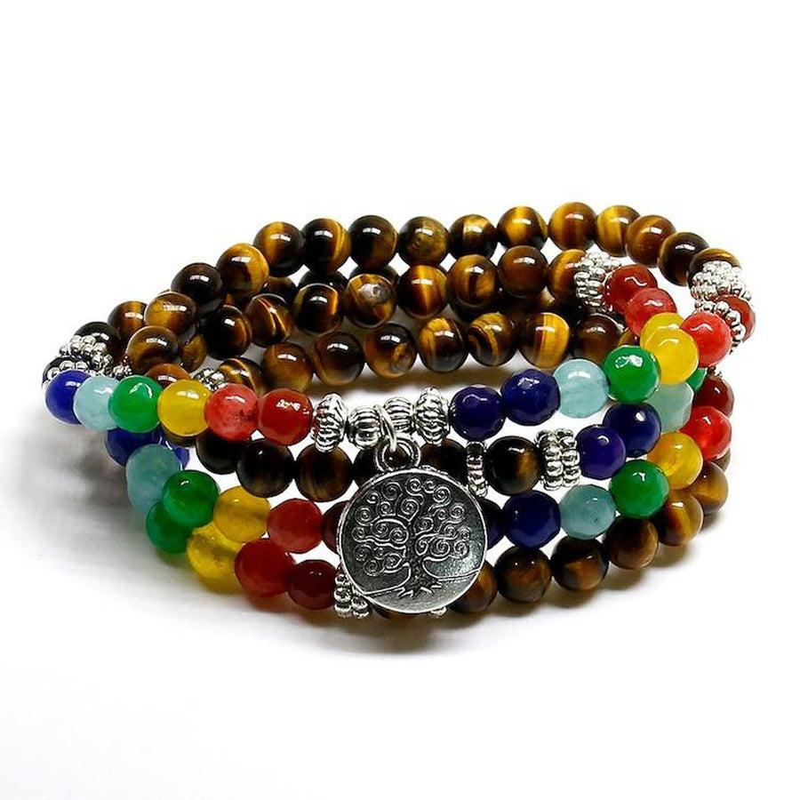 "Intuition and Courage" Mala bracelet of the 7 Chakras in Tiger's Eye and natural stones | buddhist mala | 7 Chakras, buddhist mala, Chakras, Courage, intuition, Mala, OCU1, Tiger's Eye | Guided Meditation