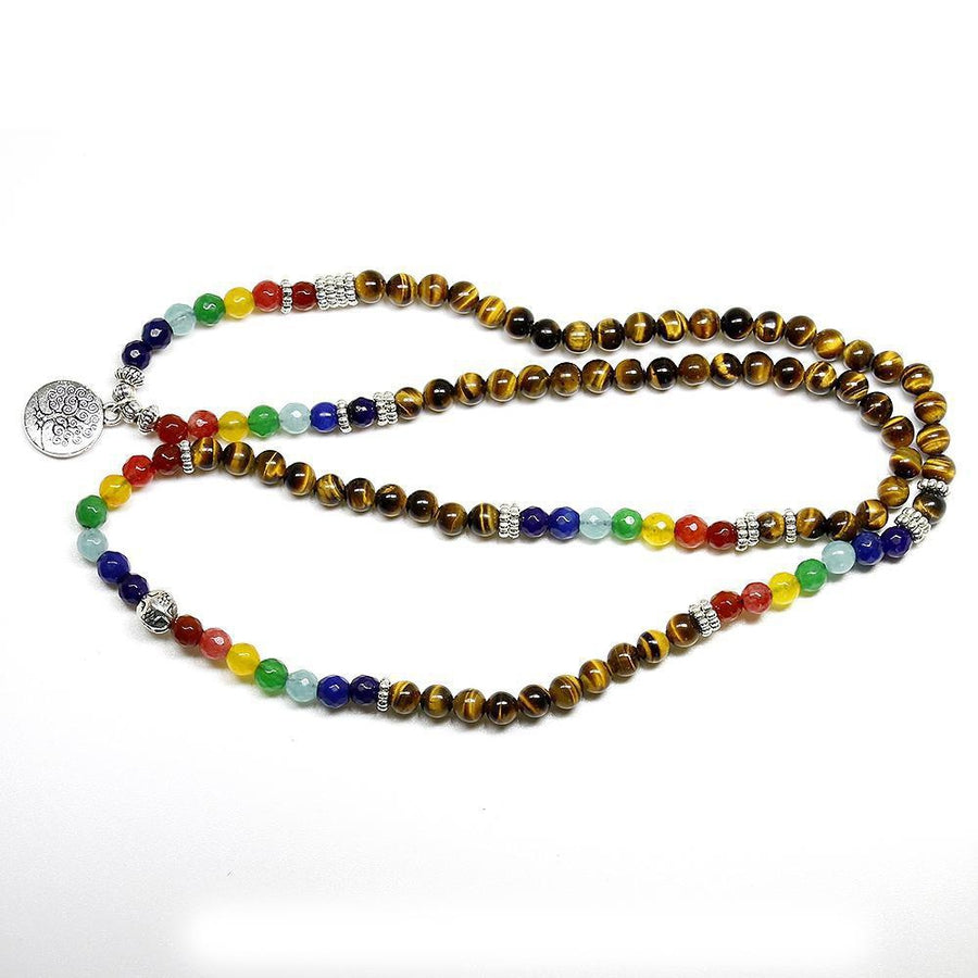 "Intuition and Courage" Mala bracelet of the 7 Chakras in Tiger's Eye and natural stones | buddhist mala | 7 Chakras, buddhist mala, Chakras, Courage, intuition, Mala, OCU1, Tiger's Eye | Guided Meditation