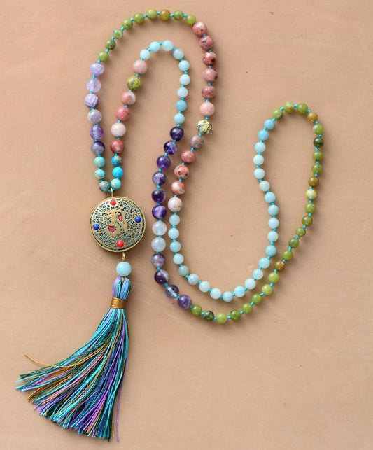 Mala "Zenitude" 108 beads and its multicolored pompom | Mala bouddhiste | jasper, Mala, Malas, Malas bouddhiste, OCU1, semi-precious Agate | Guided Meditation