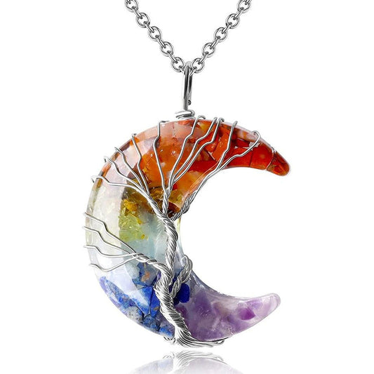 "Glow and Spiritual Harmony" pendant of the 7 Chakras in the shape of the Moon and Tree of Life | Pendants | 7 Chakras, Colliers & Pendentifs, Glow, new, Pendant, Pendants, Spiritual Harmony | Guided Meditation
